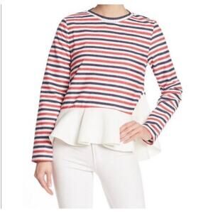 Anthropologie English Factory Woman  Striped Knit Ruffled Peplum Blouse …